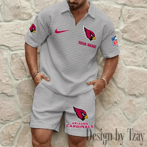 Arizona Cardinals Men’s Waffle Pattern Half Zipper Shirt And Short BSPTWHZSS098 - Image 6