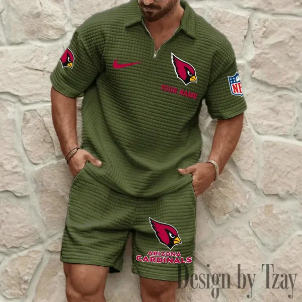 Arizona Cardinals Men’s Waffle Pattern Half Zipper Shirt And Short BSPTWHZSS098 - Image 7