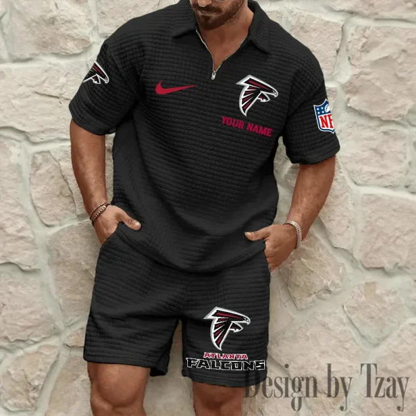 Atlanta Falcons Men’s Waffle Pattern Half Zipper Shirt And Short BSPTWHZSS099 - Image 2