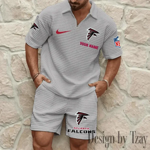 Atlanta Falcons Men’s Waffle Pattern Half Zipper Shirt And Short BSPTWHZSS099 - Image 7