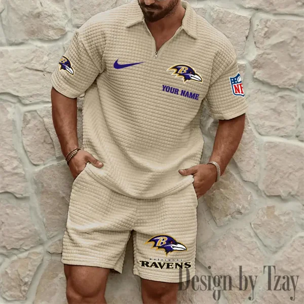 Baltimore Ravens Men’s Waffle Pattern Half Zipper Shirt And Short BSPTWHZSS100