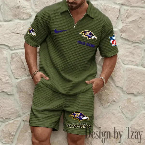 Baltimore Ravens Men’s Waffle Pattern Half Zipper Shirt And Short BSPTWHZSS100 - Image 2