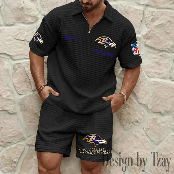 Baltimore Ravens Men’s Waffle Pattern Half Zipper Shirt And Short BSPTWHZSS100 - Image 3