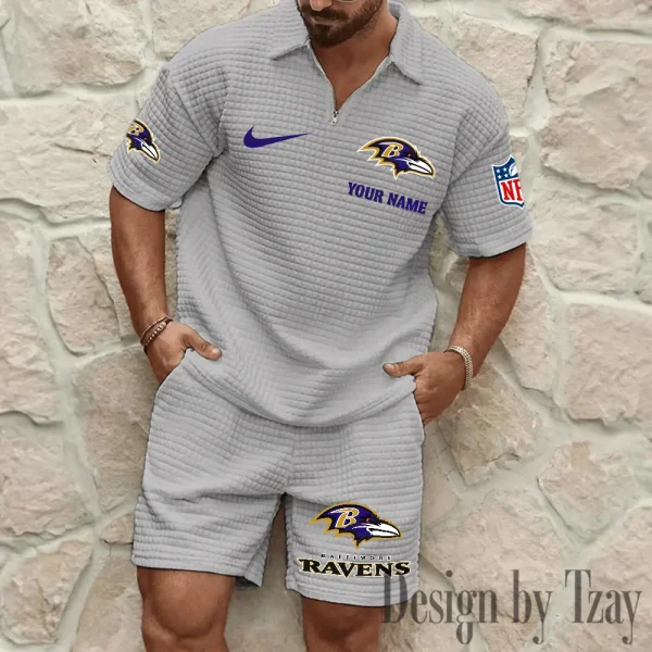 Baltimore Ravens Men’s Waffle Pattern Half Zipper Shirt And Short BSPTWHZSS100 - Image 5