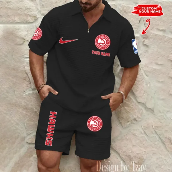 Atlanta Hawks NBA Men’s Waffle Pattern Half Zipper Shirt And Short BSPTWHZSS130