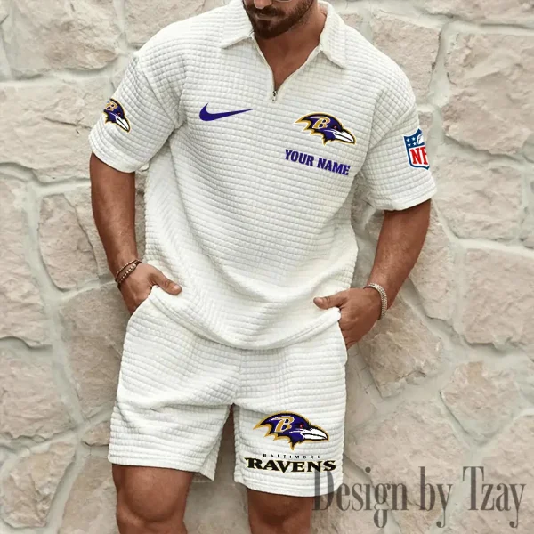 Baltimore Ravens Men’s Waffle Pattern Half Zipper Shirt And Short BSPTWHZSS100 - Image 6