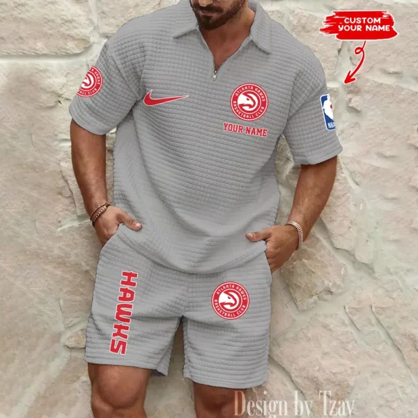 Atlanta Hawks NBA Men’s Waffle Pattern Half Zipper Shirt And Short BSPTWHZSS130 - Image 2