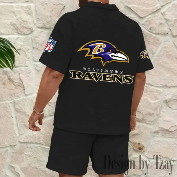 Baltimore Ravens Men’s Waffle Pattern Half Zipper Shirt And Short BSPTWHZSS100 - Image 4