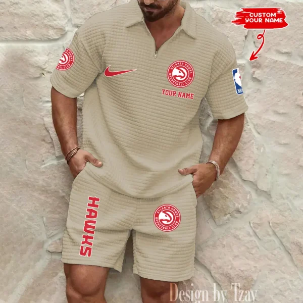 Atlanta Hawks NBA Men’s Waffle Pattern Half Zipper Shirt And Short BSPTWHZSS130 - Image 4