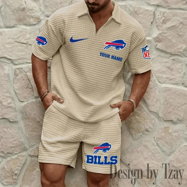 Buffalo Bills Men’s Waffle Pattern Half Zipper Shirt And Short BSPTWHZSS101 - Image 2