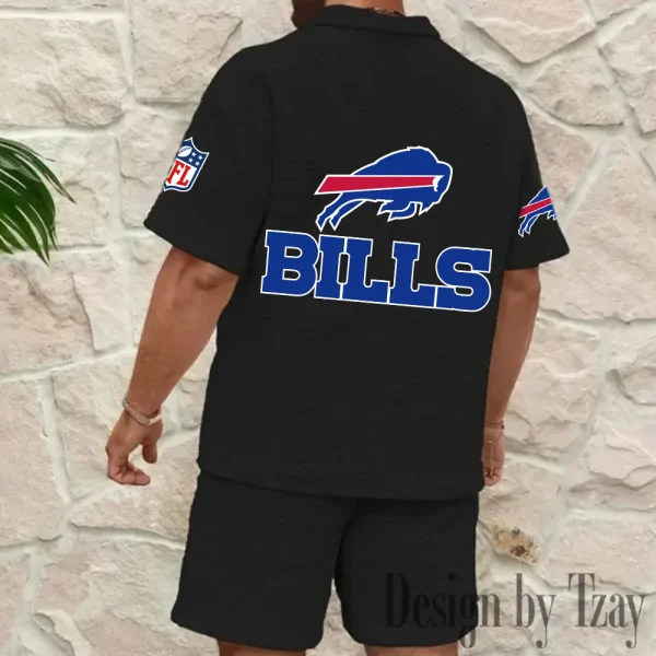 Buffalo Bills Men’s Waffle Pattern Half Zipper Shirt And Short BSPTWHZSS101 - Image 4