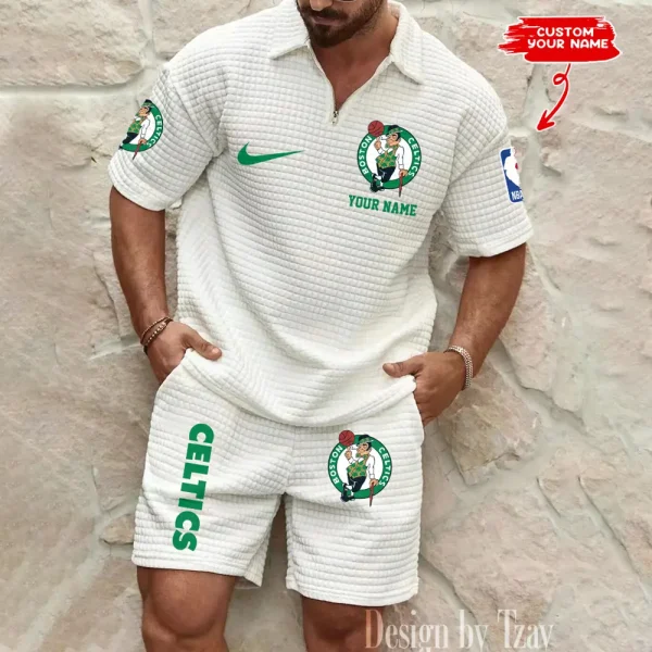 Boston Celtics NBA Men’s Waffle Pattern Half Zipper Shirt And Short BSPTWHZSS131