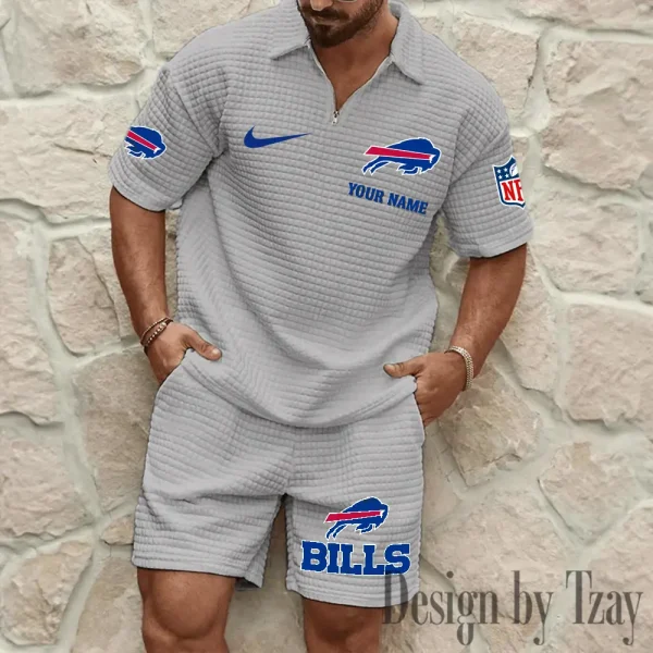 Buffalo Bills Men’s Waffle Pattern Half Zipper Shirt And Short BSPTWHZSS101 - Image 7