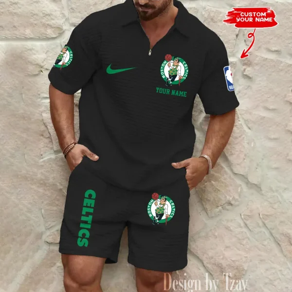 Boston Celtics NBA Men’s Waffle Pattern Half Zipper Shirt And Short BSPTWHZSS131 - Image 3