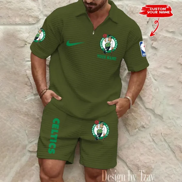 Boston Celtics NBA Men’s Waffle Pattern Half Zipper Shirt And Short BSPTWHZSS131 - Image 5