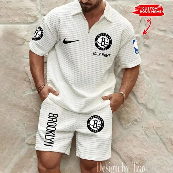 Brooklyn Nets NBA Men’s Waffle Pattern Half Zipper Shirt And Short BSPTWHZSS132