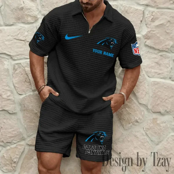 Carolina Panthers Men’s Waffle Pattern Half Zipper Shirt And Short BSPTWHZSS102 - Image 2