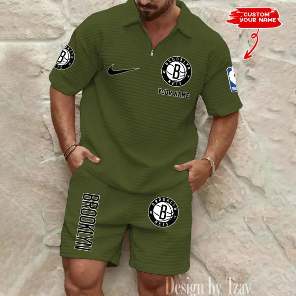 Brooklyn Nets NBA Men’s Waffle Pattern Half Zipper Shirt And Short BSPTWHZSS132 - Image 2