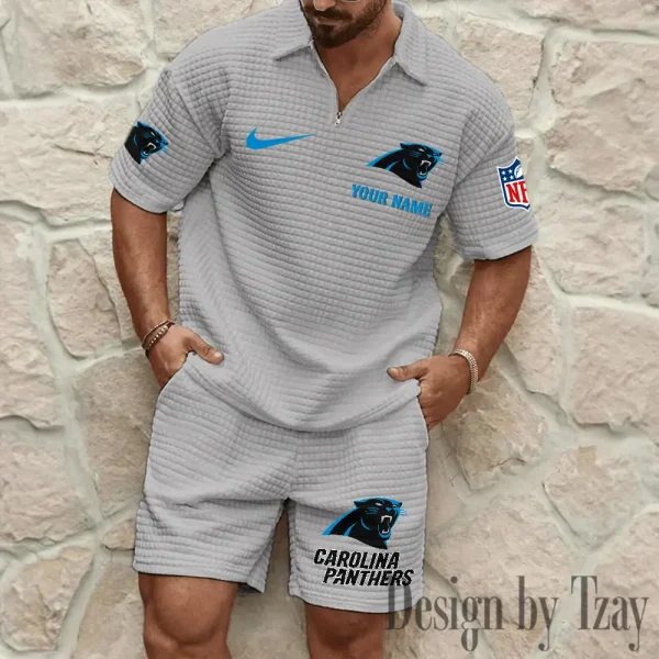 Carolina Panthers Men’s Waffle Pattern Half Zipper Shirt And Short BSPTWHZSS102