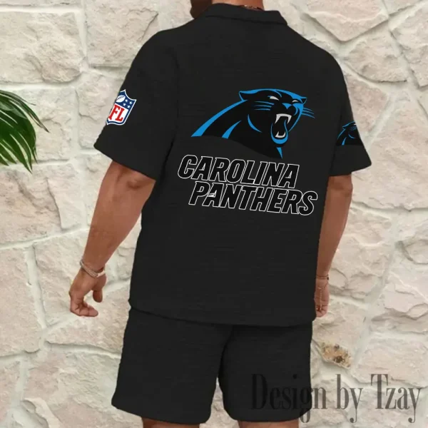 Carolina Panthers Men’s Waffle Pattern Half Zipper Shirt And Short BSPTWHZSS102 - Image 3