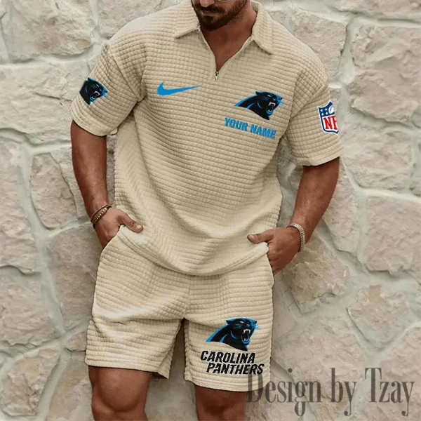 Carolina Panthers Men’s Waffle Pattern Half Zipper Shirt And Short BSPTWHZSS102 - Image 7
