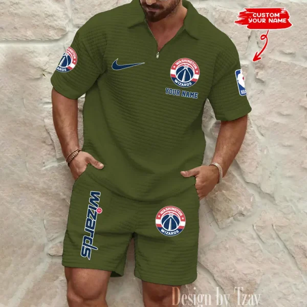 Washington Wizards NBA Men’s Waffle Pattern Half Zipper Shirt And Short BSPTWHZSS133