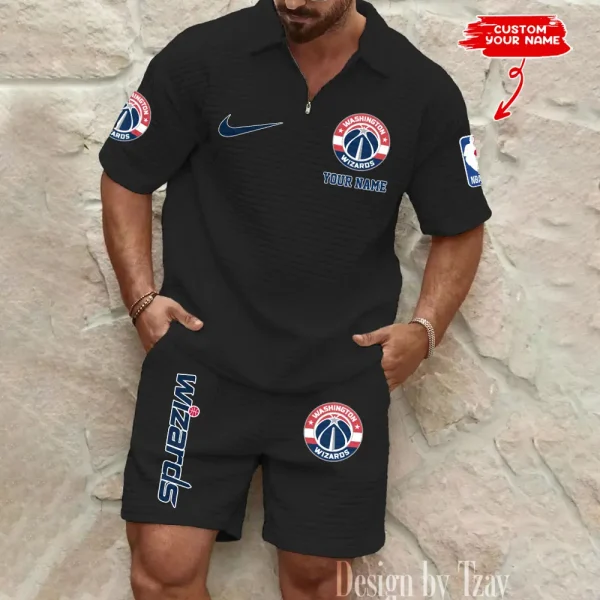 Washington Wizards NBA Men’s Waffle Pattern Half Zipper Shirt And Short BSPTWHZSS133 - Image 3