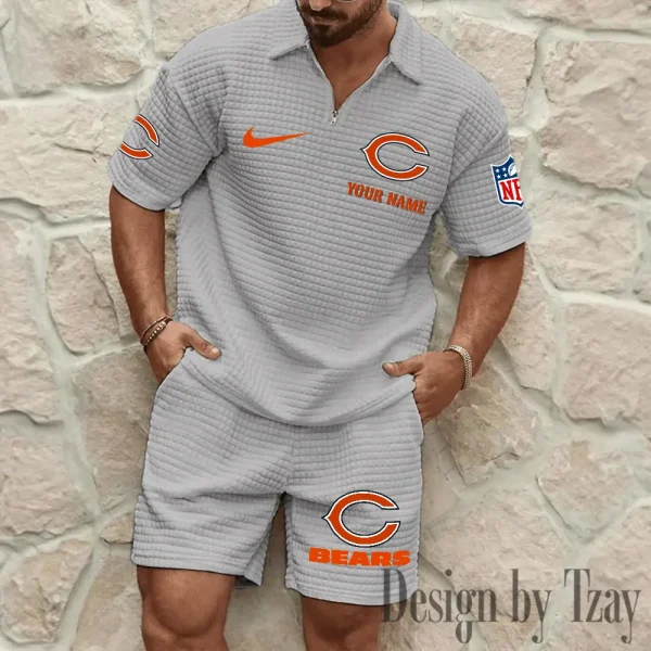 Chicago Bears Men’s Waffle Pattern Half Zipper Shirt And Short BSPTWHZSS103 - Image 5