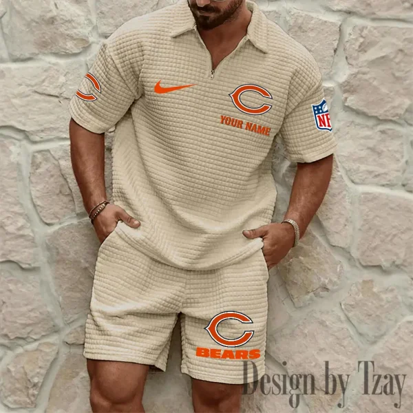 Chicago Bears Men’s Waffle Pattern Half Zipper Shirt And Short BSPTWHZSS103 - Image 6