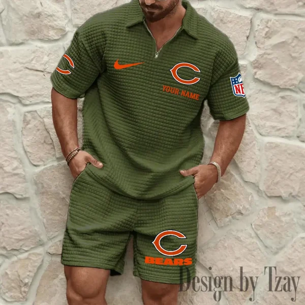 Chicago Bears Men’s Waffle Pattern Half Zipper Shirt And Short BSPTWHZSS103 - Image 7