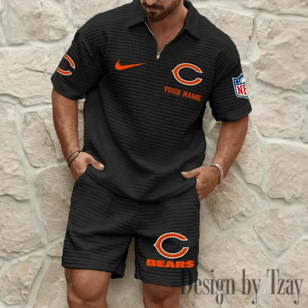 Chicago Bears Men’s Waffle Pattern Half Zipper Shirt And Short BSPTWHZSS103 - Image 3