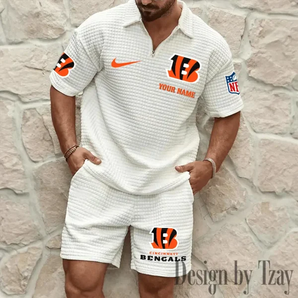 Cincinnati Bengals Men’s Waffle Pattern Half Zipper Shirt And Short BSPTWHZSS104 - Image 2