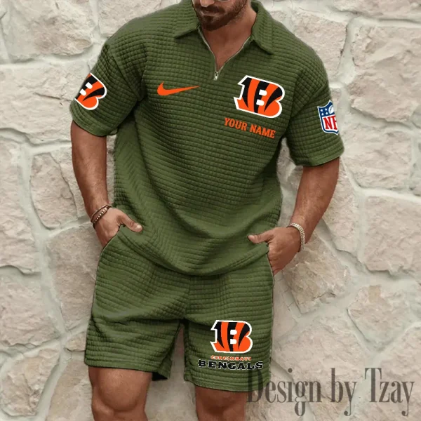 Cincinnati Bengals Men’s Waffle Pattern Half Zipper Shirt And Short BSPTWHZSS104