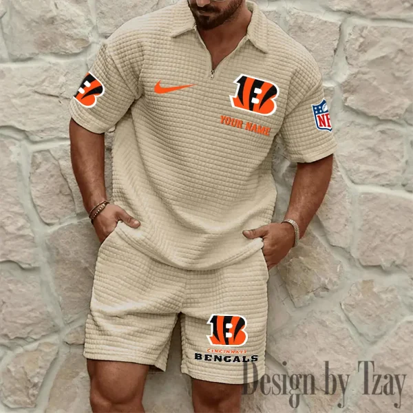 Cincinnati Bengals Men’s Waffle Pattern Half Zipper Shirt And Short BSPTWHZSS104 - Image 4