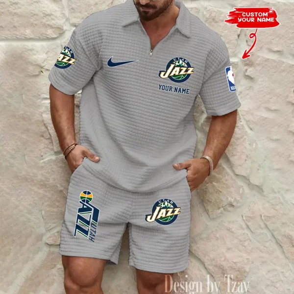 Utah Jazz NBA Men’s Waffle Pattern Half Zipper Shirt And Short BSPTWHZSS134