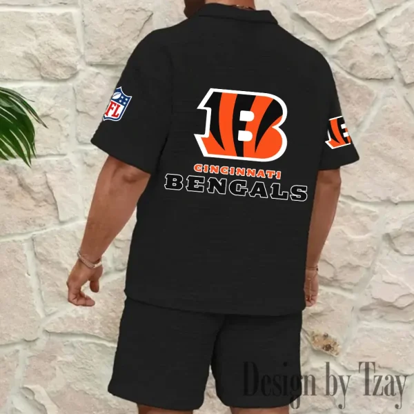 Cincinnati Bengals Men’s Waffle Pattern Half Zipper Shirt And Short BSPTWHZSS104 - Image 7