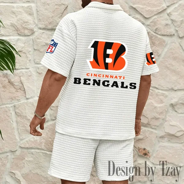 Cincinnati Bengals Men’s Waffle Pattern Half Zipper Shirt And Short BSPTWHZSS104 - Image 3