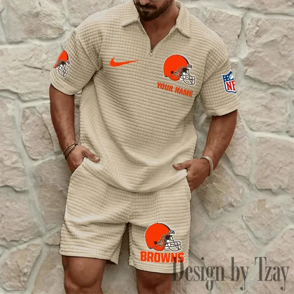 Cleveland Browns Men’s Waffle Pattern Half Zipper Shirt And Short BSPTWHZSS105