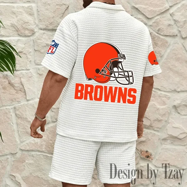 Cleveland Browns Men’s Waffle Pattern Half Zipper Shirt And Short BSPTWHZSS105 - Image 3