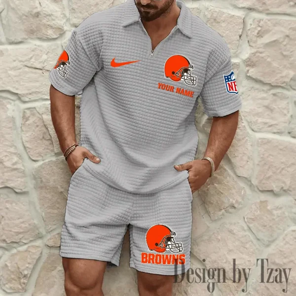 Cleveland Browns Men’s Waffle Pattern Half Zipper Shirt And Short BSPTWHZSS105 - Image 4