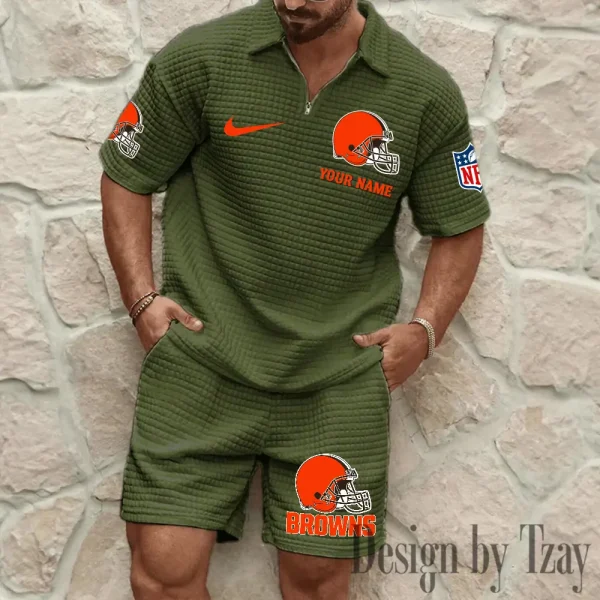 Cleveland Browns Men’s Waffle Pattern Half Zipper Shirt And Short BSPTWHZSS105 - Image 7