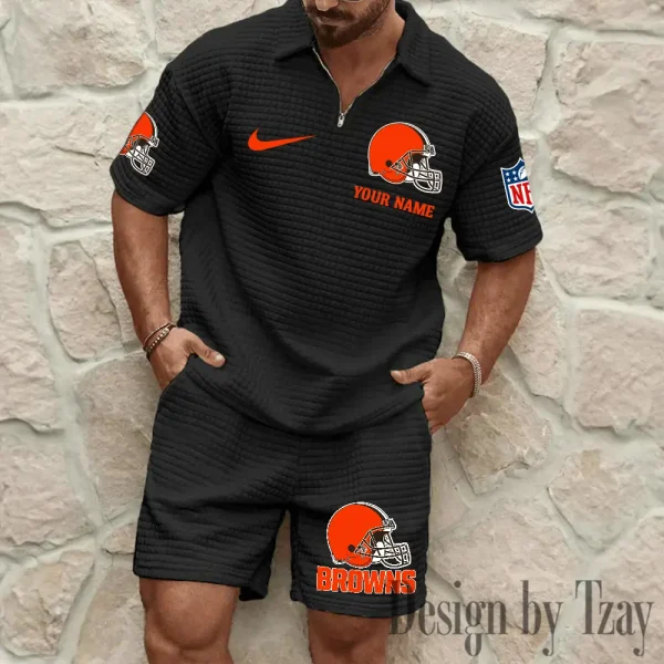 Cleveland Browns Men’s Waffle Pattern Half Zipper Shirt And Short BSPTWHZSS105 - Image 5