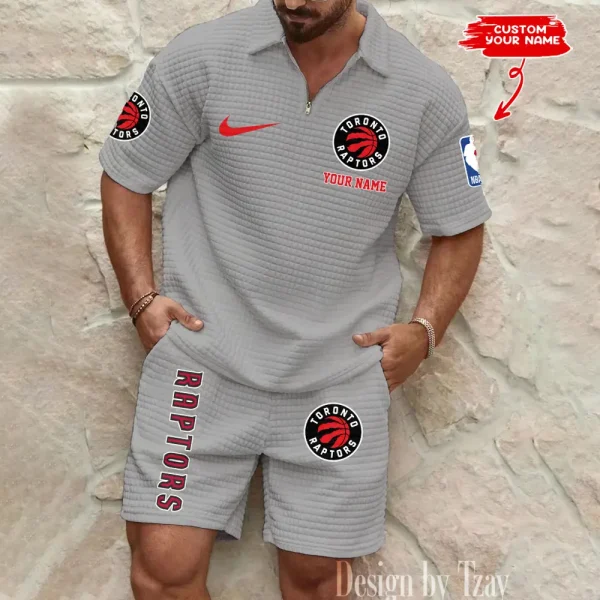 Toronto Raptors NBA Men’s Waffle Pattern Half Zipper Shirt And Short BSPTWHZSS135 - Image 2