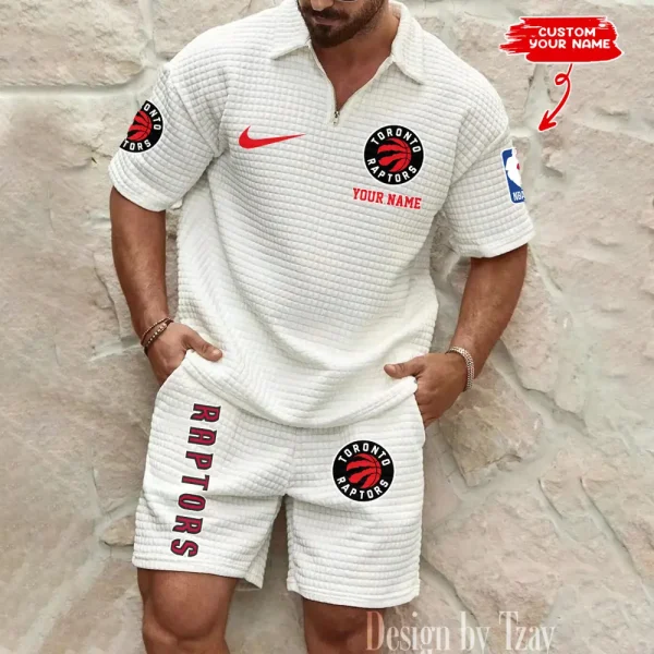 Toronto Raptors NBA Men’s Waffle Pattern Half Zipper Shirt And Short BSPTWHZSS135 - Image 5