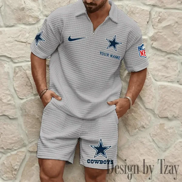 Dallas Cowboys Men’s Waffle Pattern Half Zipper Shirt And Short BSPTWHZSS106 - Image 6