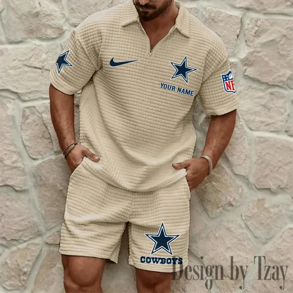 Dallas Cowboys Men’s Waffle Pattern Half Zipper Shirt And Short BSPTWHZSS106 - Image 7