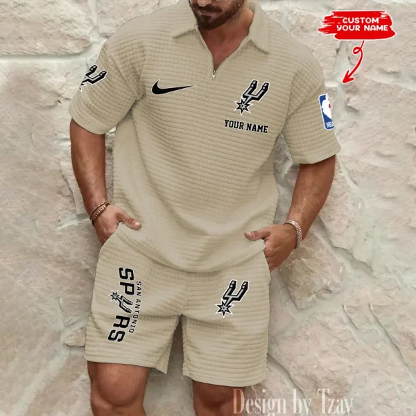 San Antonio Spurs NBA Men’s Waffle Pattern Half Zipper Shirt And Short BSPTWHZSS136