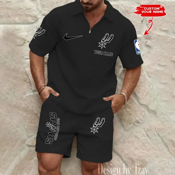 San Antonio Spurs NBA Men’s Waffle Pattern Half Zipper Shirt And Short BSPTWHZSS136 - Image 2