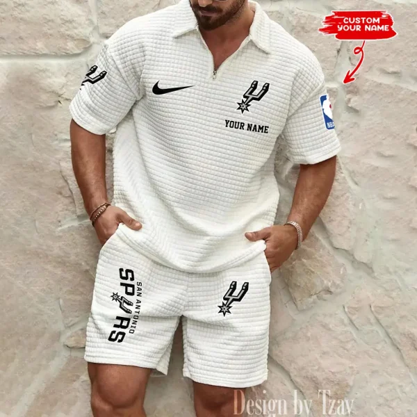 San Antonio Spurs NBA Men’s Waffle Pattern Half Zipper Shirt And Short BSPTWHZSS136 - Image 5