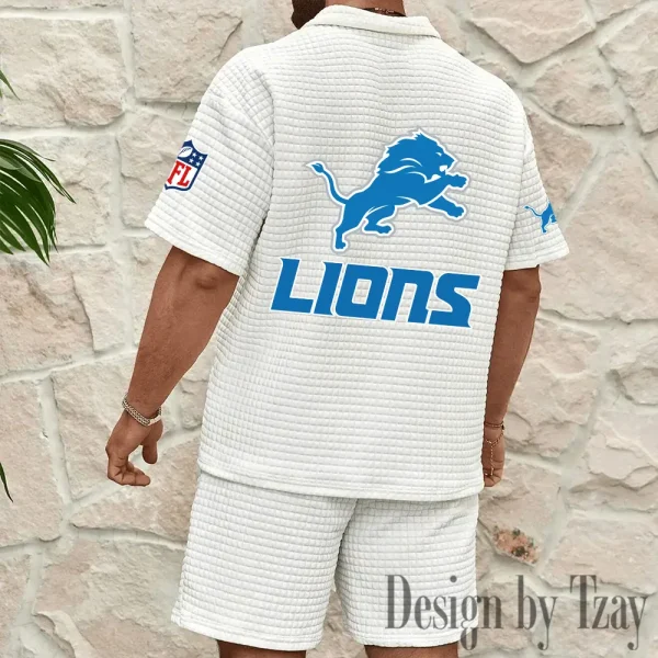 Detroit Lions Men’s Waffle Pattern Half Zipper Shirt And Short BSPTWHZSS108 - Image 2